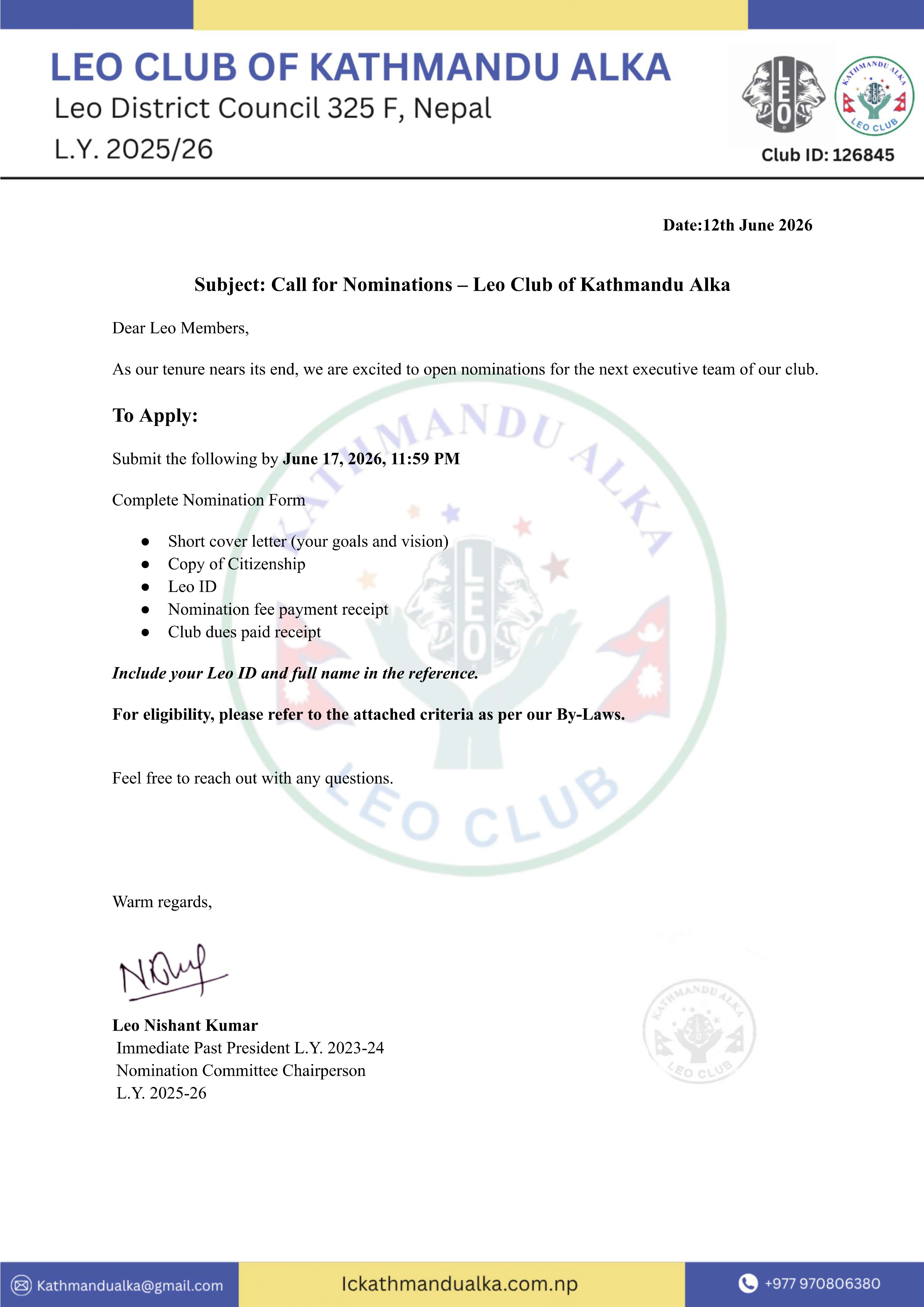 Call for Nominations Notice